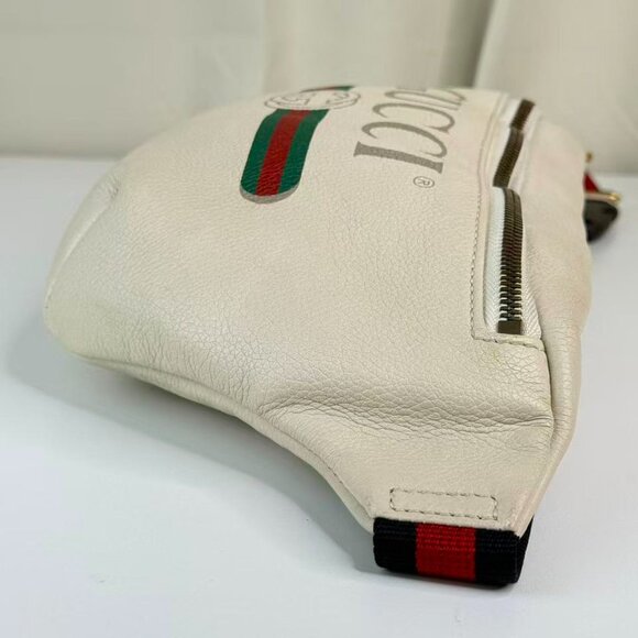 Gucci GG Logo White Large Bum Bag with Green Red Stripes - Picture 2 of 8